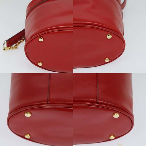 CELINE Chain Shoulder Bag Leather Red Gold - Picture 10 of 12